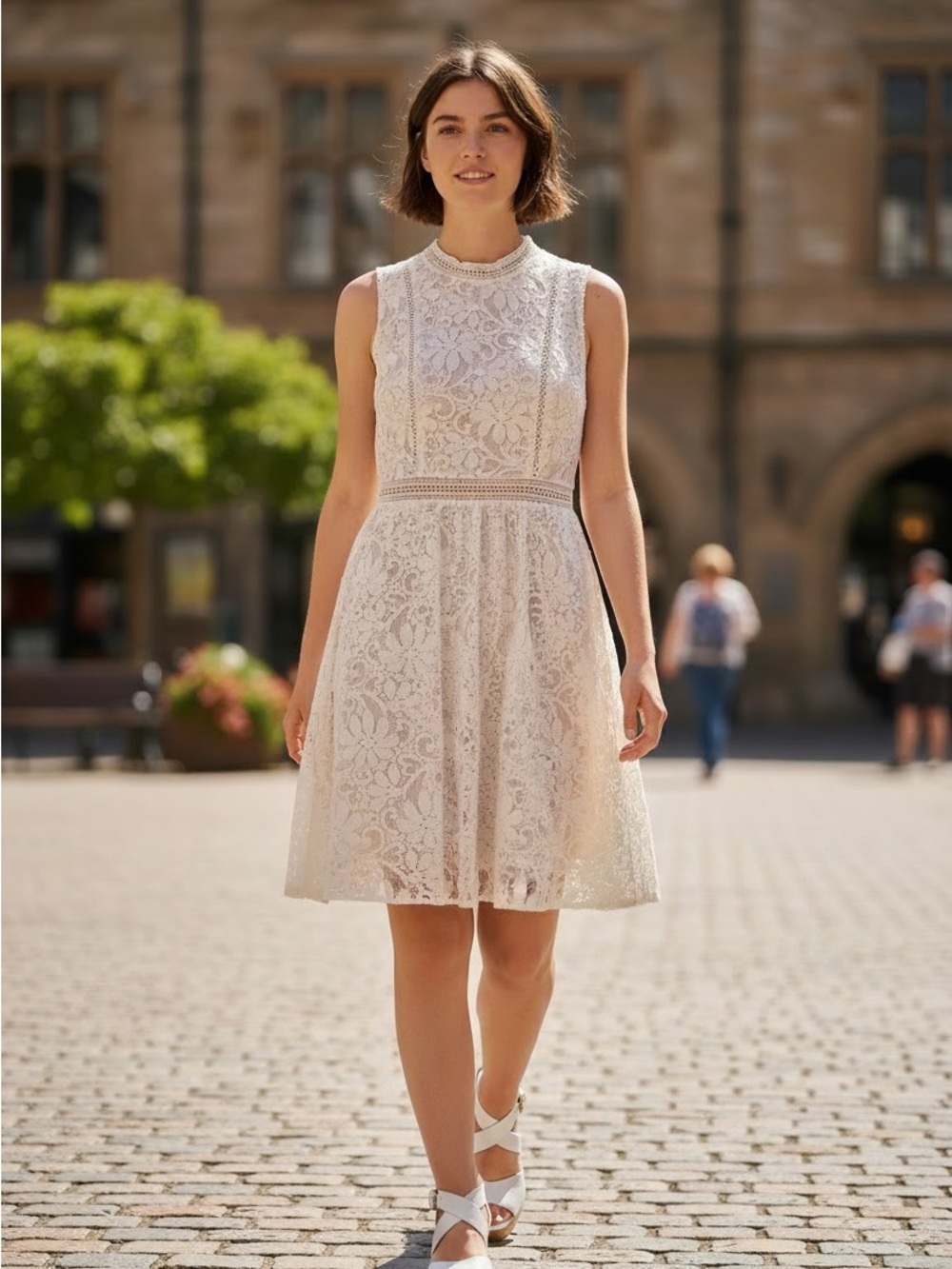 NWT- Altar'd State Ivory Lace Sleeveless Fit-and-Flare Mini Dress